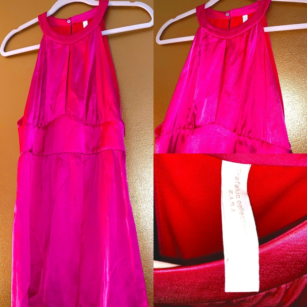 ZARA TRAFALUC HALTER Sleeveless MINI DRESS Magenta
